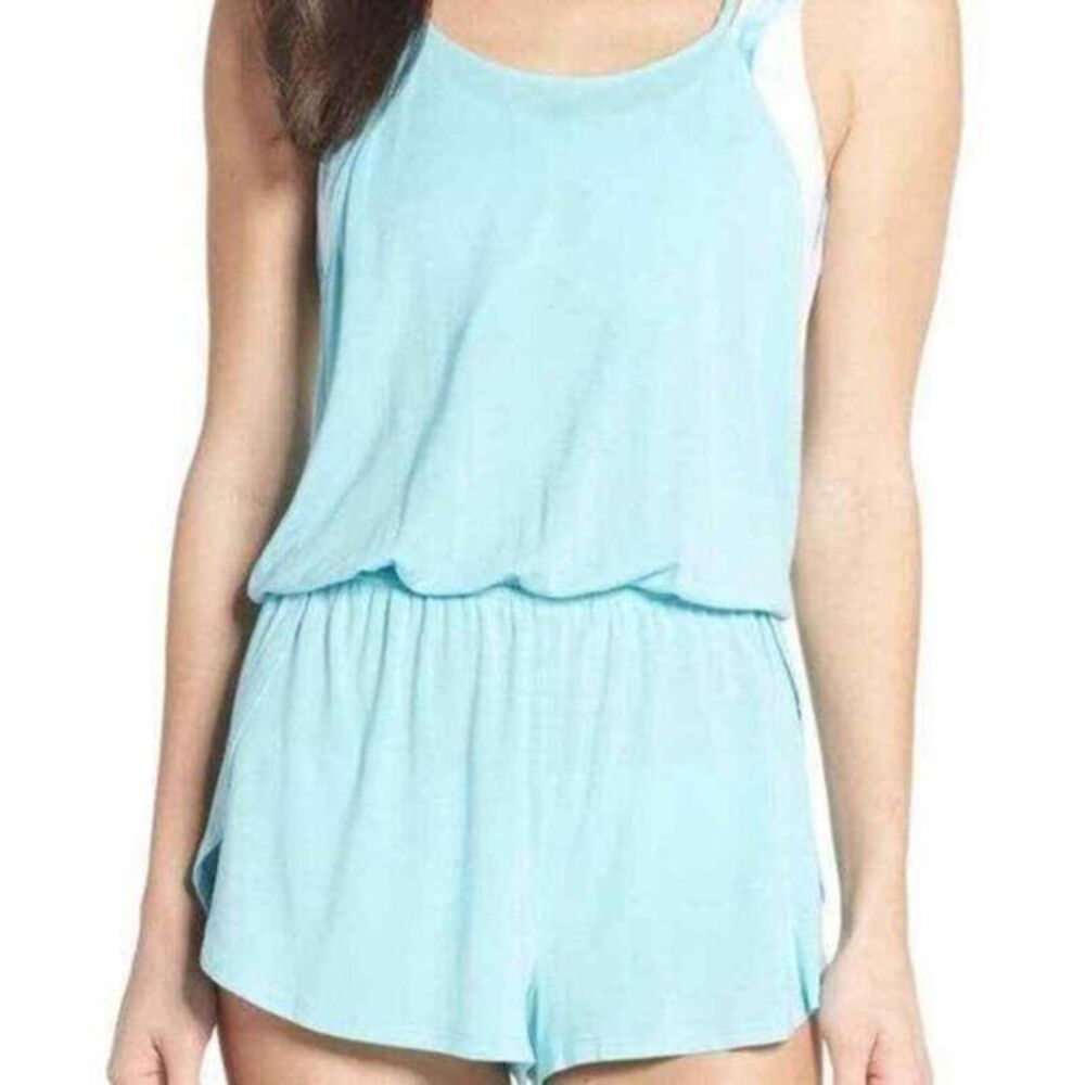Something Navy Blue Sleeveless Romper Elastic Waist Adjustable Straps‎ Medium